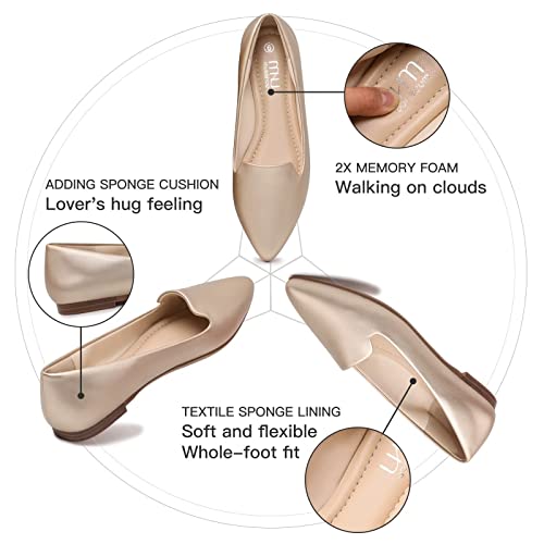 Image of MUSSHOE Black Flats for Women Pointed Toe-Comfortable Business Casual Work Shoes, Dressy Suede Slip On with Memory Foam for Office, Teacher & Standing All Day