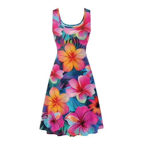 Image of TOADDITDO Women's Sleeveless O Neck Beach A-Line Party Coctail Tank Dresses Flared Sundress
