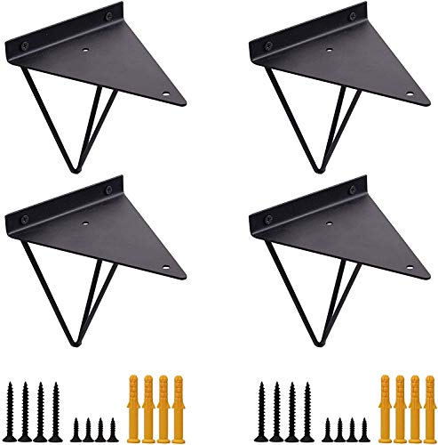 Equerre Etagere Flottantes Forme en Triángulo Geométrico, 15.7 x 13 cm Supports Etagere Dissimulé Invisible Vintage en Fer du Mural, Equerre Mural avec Vis Industriel pour Déco Salon, 4 Pièces/Noir Cover