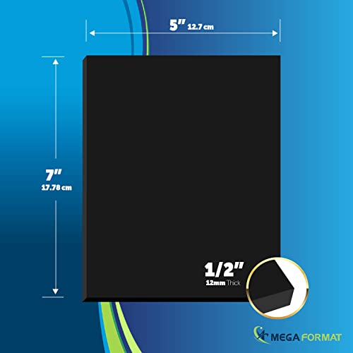 Image of Mega Format Expanded PVC Plastic Sheets - 5 inch X 7 inch Rigid Black Sheet for Crafts, Signage, & Displays - Sintra, Celtec PVC Board - Waterproof for Outdoors Use - 1 /2 inch 12mm Thick - 1-Pk-Black