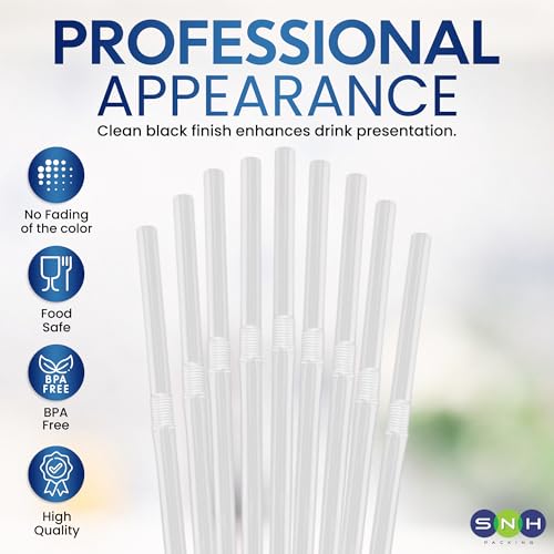 SNH Packing Pack of 500 Clear Plastic Bendy Straws - 6mm Flexible, Thick Drinking Straws Individually Wrapped for Coffee, Cocktails, Smoothies - Ideal for Bars, Cafes, Restaurants, and Home Use