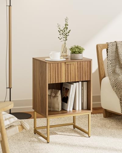 Image of Masupu Fluted Nightstand,Modern Night Stand Wood Bedside Table with Storage Drawer Side End Table for Bedroom,Office,Walnut Brown