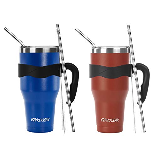 Ezprogear 40 oz 2 Pack Beer Mug Stainless Steel Blue and Cherry Water Cup Double Wall with Straws and Handle 40 oz 2 Pack BlueCherry