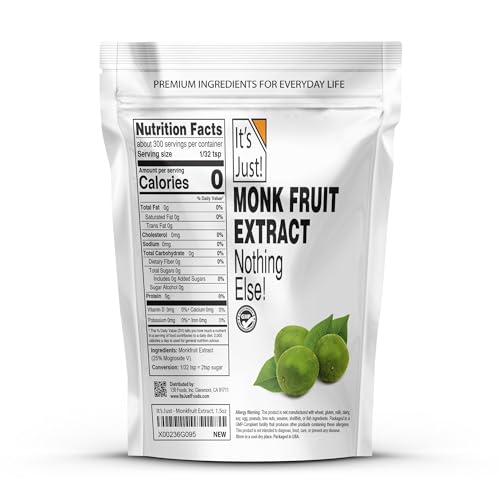 It's Just! - 100% Monkfruit Extract Powder, Keto Friendly Sweetener, Monk Fruit, Sugar-Free, Non-GMO, Non-Glycemic (25% Mogroside V, 1.5oz / 42g)