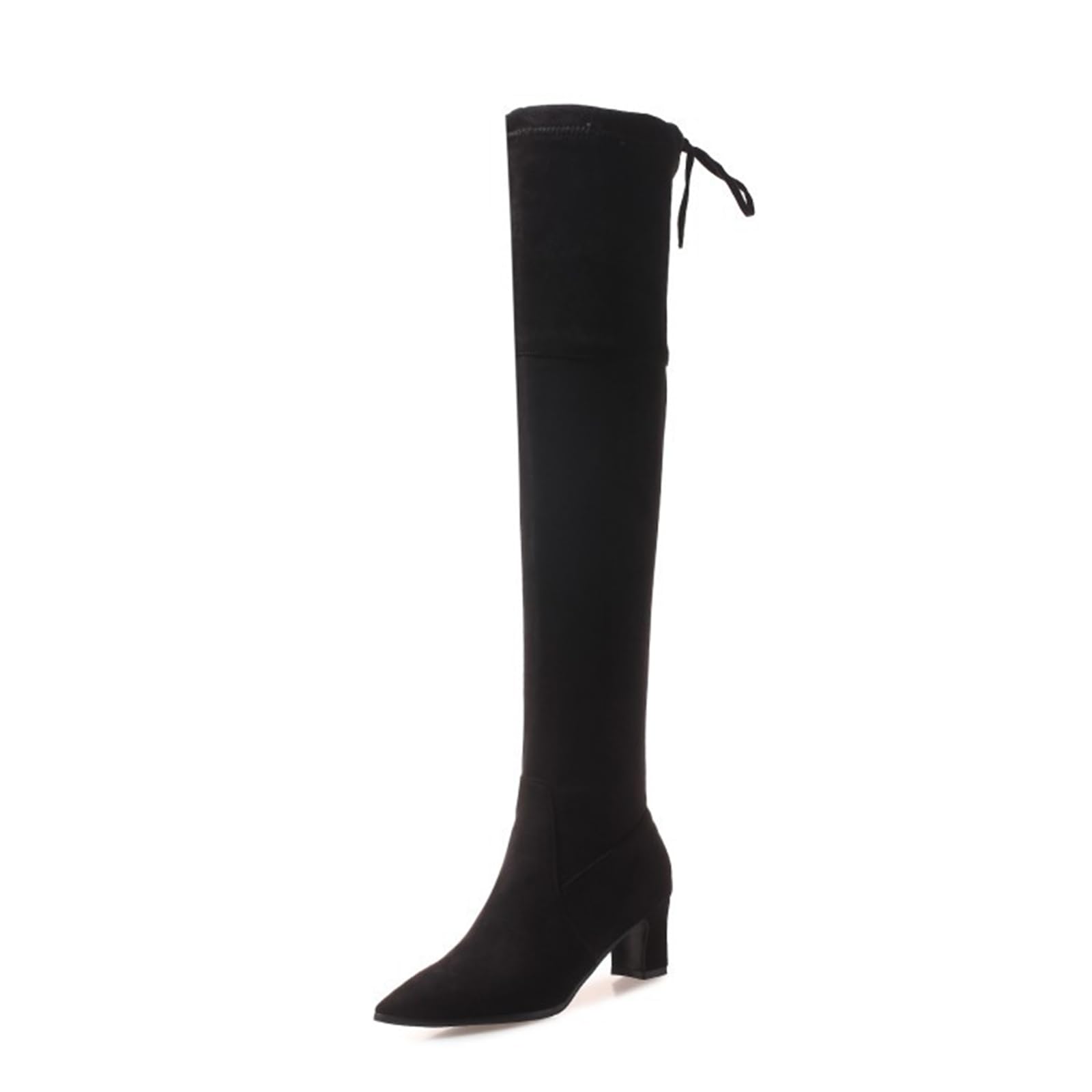 6CM/2.36IN Frauen über dem Knie Oberschenkel-Hohe Stiefel Lange Elastische Spitze Dicke Fersen Herbst Sexy Stiefel