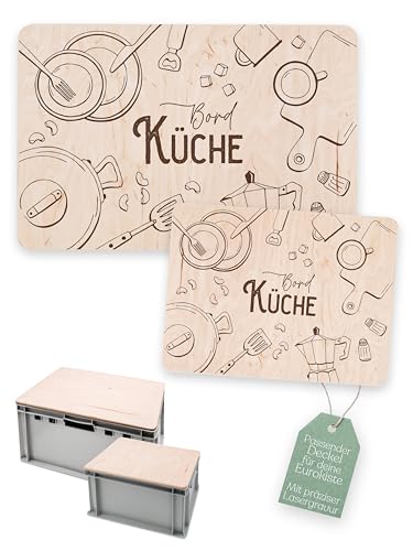 ABENTEUERNAH Eurokistendeckel personalisiert, Deckel für Eurokiste als Geschenk für Männer, Camper, Camping Sitzkiste für Outdoor Fans (Bordküche, groß 40x60cm)