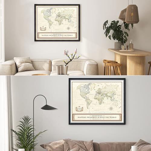 Image of DECORARTS - Large Personalized World Travel Map with Pins, Custom Name, Pin Board Canvas Wall Art, Colorful World Decor, Optional Wood Frame, Giclee Print, Handcrafted in USA, 35x28''