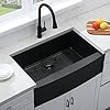 VCCUCINE Black Farmhouse Sink, 33 Inch Farm Sink, Stainless Steel Farmhouse Kitchen Sink, Apron Front Single Bowl, Undermount Drop In Handmade Apron Sink With Drain Assembly