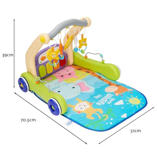 Image of Amazon Brand - Supples 2 in 1 Musical Baby Play Gym with Convertible Walker | Push Walker with Play Piano, Lights, Rattles & Tummy Time Mat for Babies & Toddlers | in The Wild