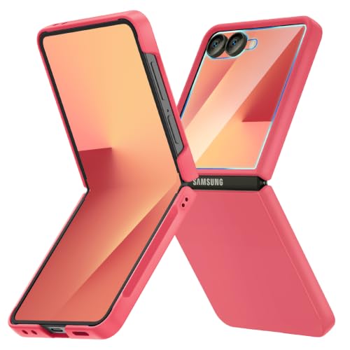Image of Ruky for Z-Flip-8 Slim Case, with Built-in Screen Protector, Coralred | Support Wireless Charging Hard PC Ultra-Thin Full Body Protective Phone Cover for Samsung Galaxy Z Flip 8, Coralred