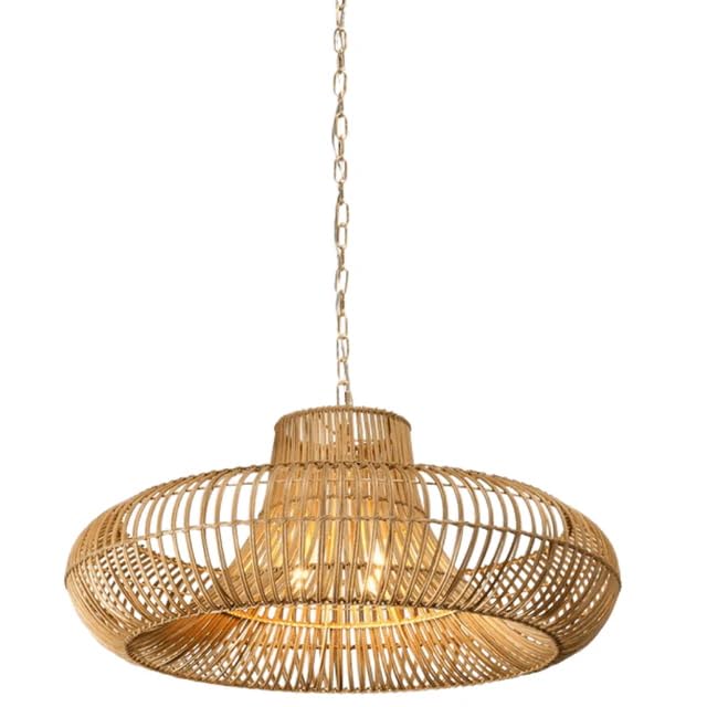 Image of 20 inch Handwoven Bamboo Pendant Light - Boho Natural Rattan Chandelier for Living Room /Dining Room /Bedroom (2 Light)