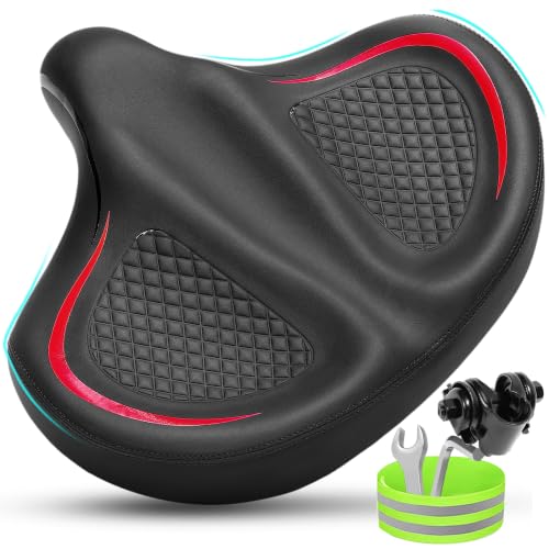 CDYWD Oversized Bike Seat for Men & Women Comfort, Extra Wide Bicycle Seat Cushion, Comfortable Wing Padded, Large Replacement Saddle for Peloton, Stationary Exercise Bike, Ebike, Cruiser, City Bike
