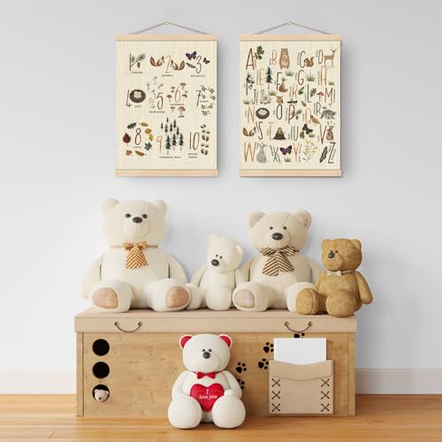 Image of Boat Wades Numbers Animals Alphabet Poster Hanger Frame Set of 2, Forest Animal ABC 123 Educational Wall Art Hanging Banner Decor for Nursery Playroom Classroom Homeschool,12x16