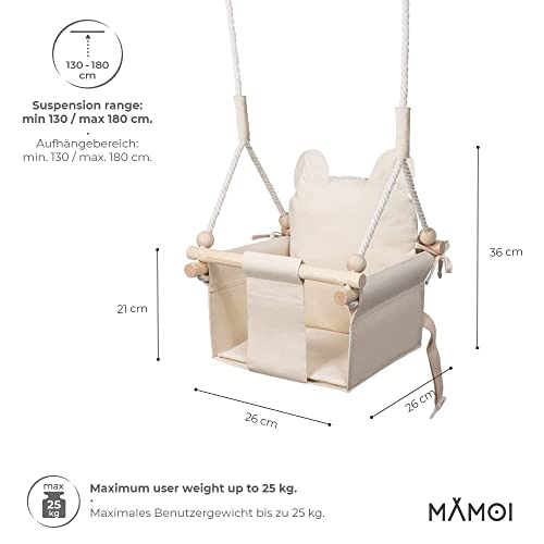 MAMOI-Babyschaukel-Baby-schaukel-Indoor-Kinderschaukel-aus-Holz-Holzschaukel-fur-Kinder-Schaukeln-fur-turrahmen-Swing-Kleinkinderschaukel-ab-1-Jahr-fur-Kinderzimmer-Beige