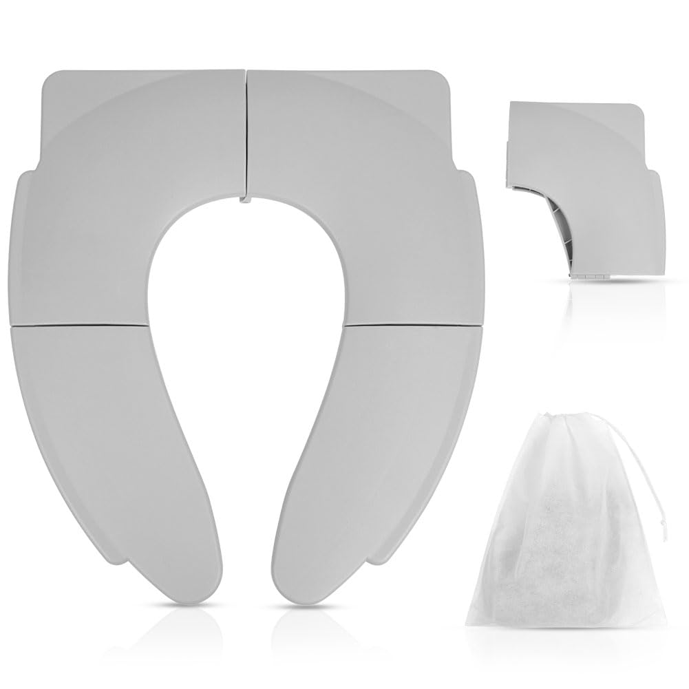 HOTUT Foldable Toilet Seat Children,Tragbar Reise Toilettensitz mit Anti-Rutsch-Streifen und Storage Bag,Children's Toilet Seat,Rutschfest Travel Potty Seat für Kleinkind/Kinder(Grau)
