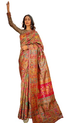 Image of SWORNOF Women's kanjivaram banarasi silk saree for Patola festival Wedding silk with rich pallu Design sarees for women with blouse piece