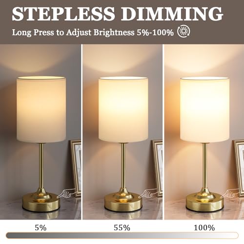 Image of Touch Control Cordlss Table Lamp, USB-C Rechargeable Lamp with Stepless Dimming, 4000mAh Battery Operated Vintage Bedside Lamp for Bedroom, Living Room, Night Light & Emergency Lighting, Brass, 2 Pack