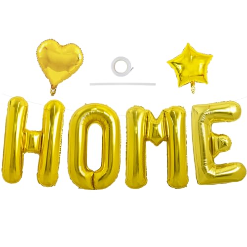 Image of TONIFUL 40 Inch Gold HOME Letter Balloon, Large Decoraction for Housewarming, New Home Parties and Homecoming Celebrations,Premium Gold Balloon Banner for Welcome Sign and Party Supplies