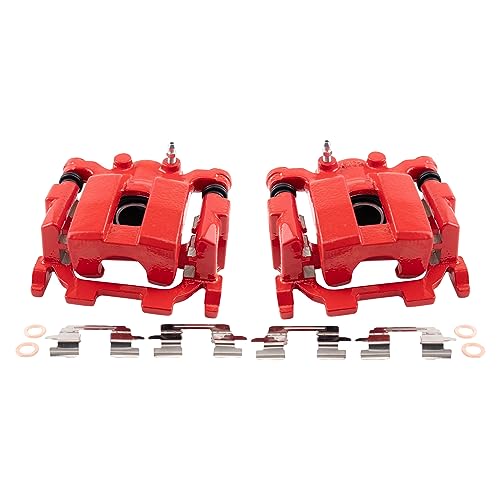 Image of TRQ Rear Brake Caliper Set Painted Red Brackets Compatible with 2011-2022 Infiniti G25 G37 M35h M37 M56 Q40 Q50 Q60 Q70 Q70L QX60 JX35 2009-2023 Nissan 370Z Murano Pathfinder Quest