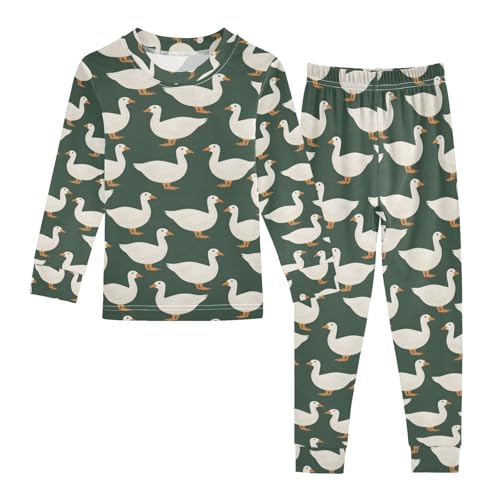 ALAZA White Duck Cute Pajamas Long Sleeve Sleepwear 2-Piece Pajama Set