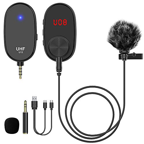 UHF Wireless Lavalier Lapel Microphone,Upgraded Digital Screen Adjustable Wireless Mic System,Compatible with iPhone,Phone,PC,Laptop,Camera,ipad,Use to Live,Video Recording,TikTok,YouTube,Teaching