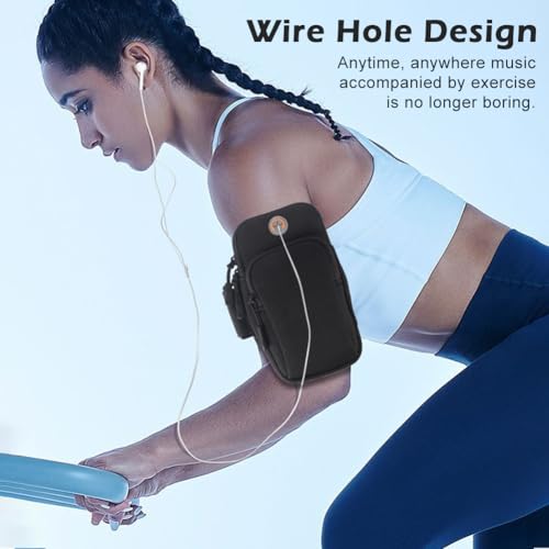 Image of Phone Holder for Running, Universal Adjustable Arm Band Key Card Bag Fit Gym Jogging Hiking Exercise Walking Workout, Running Armband for Phone Under 7 Inch(Black)