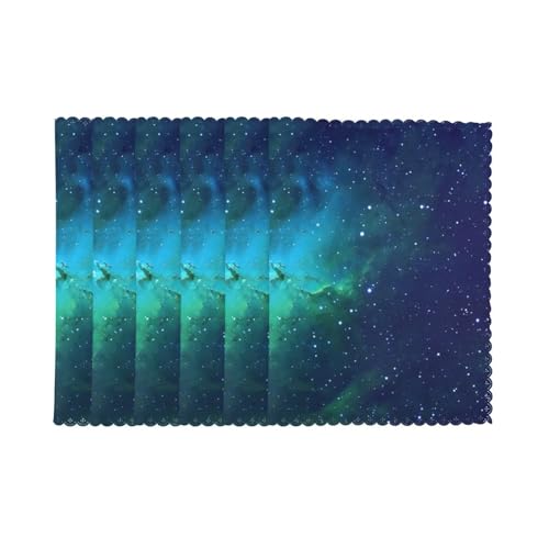 Set de table lavable lot de 6 en polyester vert résistant à la chaleur galaxie - 3