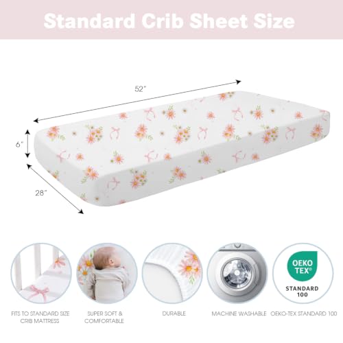 Image of Plushii 4PK Girls Crib Sheets, Microfiber Mattress Cover, Sweet Daisy | Fits standard crib & toddler beds (52x28 inch). Soft, breathable cover with plane patterns for boys and girls.