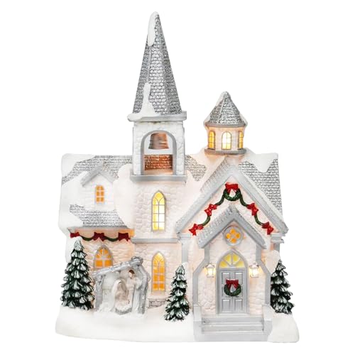 MOMENTS IN TIME Lighted Musical Church 11.7 Christmas Village House LED Lights Classic Christmas Song Hand-Painted Polyresin Dcor Battery Operated Holiday Collectible Gift Ready