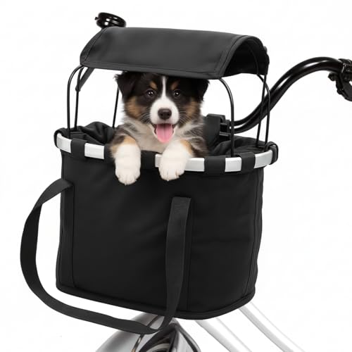 SilTriangle 11lbs Dog Bike Basket with Sun Shade Removable Small Pet Cat Dog Carrier Quick Release...