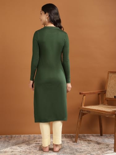 Image of rangita Green Acrylic Calf Length Printed Straight Kurti for Women | Kurta for Women