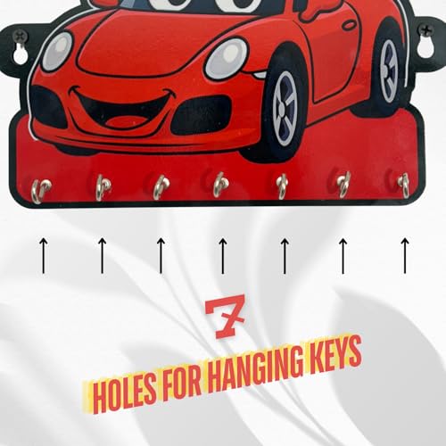 Image of Decorative Kids Car Key Holder - Lightweight Wall Hanging Organizer for Home & Office | Fun Modern Art for Bedroom, Living Room, Guest Room & Dining Area