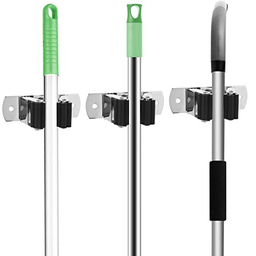 Preisvergleich Produktbild Lemecima Gerätehalter Edelstahl Besenhalterung Besen Mop Halter Besenhalter mit 3 Schlitze Ordnungsleiste Gerätehalter Wandhalterung für Küche Badezimmer Garten Garage Zuhause(Silber)