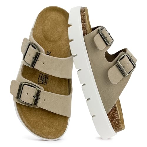 100% Genuine Leather Kids Sandals Girls Platform Sandals Thick Sole Non-Slip Slides for Kids Lightweight Boys & Girls Sandals Summer Beach kids Footwear