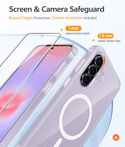 Image of FNTCASE for Galaxy A37 5G Phone Case: [Compatible with Magsafe] [Screen Protector] Anti Yellowing Transparent Clear Magnetic Phone Cover - Military Grade Shockproof Drop Proof Protective Cases - Clear