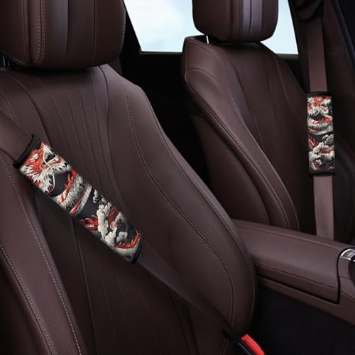 Image of AFPANQZ 2 Pack Seat Belt Pads Cover Cool Dragon Print Safety Seatbelt Shoulder Strap Covers Cushion Harness Pads for Car Bags Soft Comfortable Universal Fit for Truck Vans Sedans SUVs