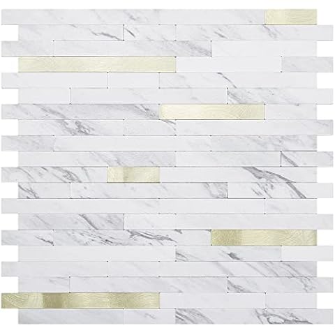 DICOFUN 10-Sheet Kitchen Backsplash Peel and Stick Wall Tiles, Faxu Stone Waterproof PVC Backsplash Tiles, 9.4 sq.ft Cover