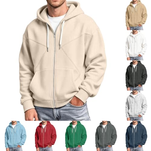 XINGJIAARTS Full Zip Hoodies For Men Drawstring Hooded Sweatshirts Oversized Long Sleeve Warm Zipper Track Jackets Casual - image 2