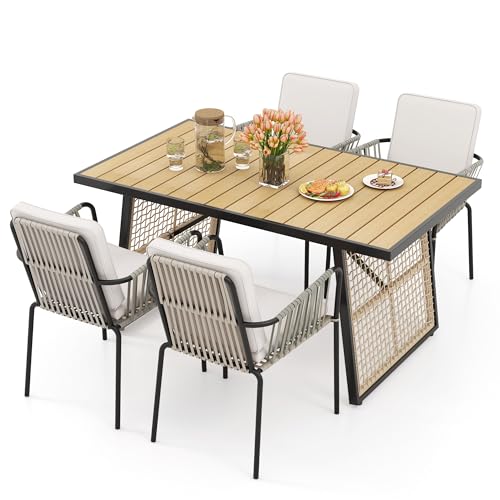 YITAHOME 5 Piece Patio Dining Set Outdoor Furniture Stackable All-Weather Comfortable Rope and Rattan Chairs & Rectangular Table for Courtyard Backyar