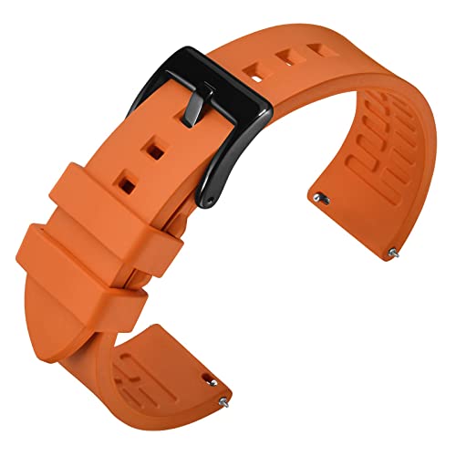 ANNEFIT Premium Silicone Watch Band, Quick Release Fluoro Rubber Strap 21mm with Black Buckle (Orange)