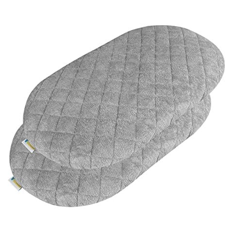 Bamuho 2 Pack Bassinet Mattress Pad Cover for Hourglass/Oval Bassinet Mattress, Waterproof Viscose Made from Bamboo Bassinet Mattress Protector with Elastic Bed Skirt, 30"×18" Gray Cover