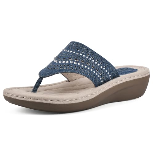 CLIFFS BY WHITE MOUNTAIN Women's Comate Rhinestoned Mini Wedge Flip Flop Sandal