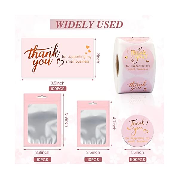 620 Stück Dankeskarten und Aufklebe, 100 Stück Thank You Business Karte 500 Stück 1.5 Zoll Runde Thank You Aufkleber… – Bild 3