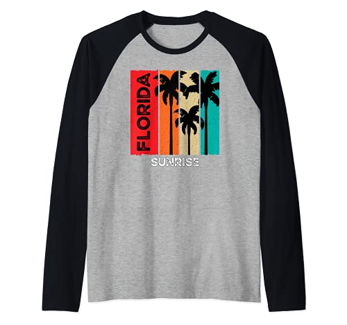 Vintage Retro Sunrise FL Tourist Native Florida Raglan Baseball Tee, Black