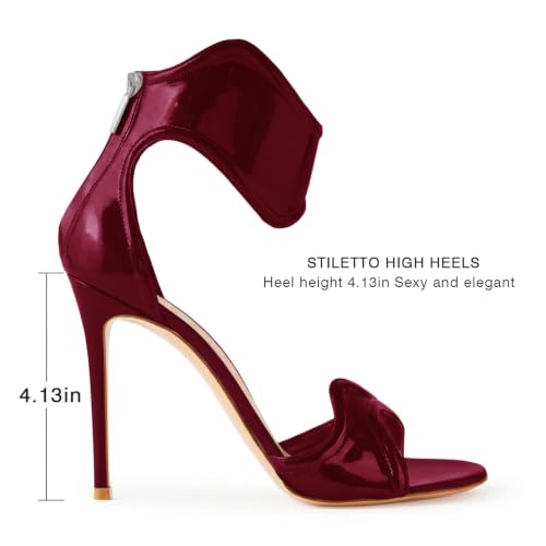 Image of Women's Ankle Strap Open Toe Stiletto High Heels Sandals | Mirror Patent Leather with Back Zipper for Evening Party,Gala,Prom,Weddings,Night Out Dressy Heels