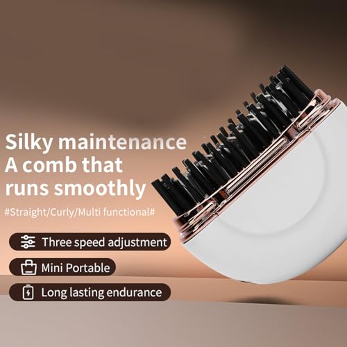 Image of Brrnoo Mini Cordless Hair Straightener Brush, Rechargeable Hot Brush Curling & Straightening for All Hair Types with Fast Heating 3 Temperature Settings 1500mAh Battery (White)