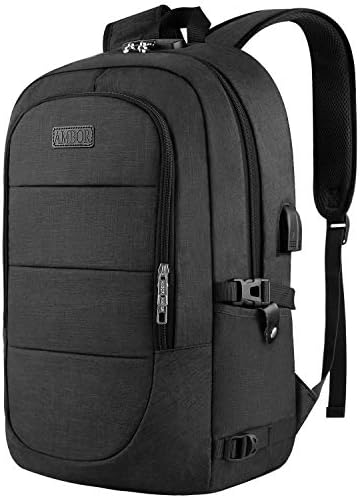 AMBOR Travel Laptop Backpack,17.3 inch Anti Theft Business Laptop Backpack with USB Charging Port and Headphone Interface , College School Backpack for Men & Women,Black