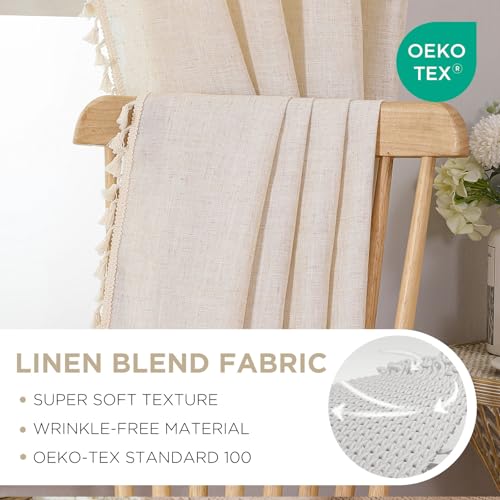Image of Joydeco Linen Boho Curtains 90 Inch Curtains 2 Panels Set, Boho Curtains for Bedroom Living Room, Super Soft Light Filtering Country Rustic Semi Sheer Farmhouse Curtains Rod Pocket