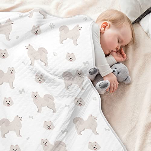 Image of Swaddle Blanket Samoyed Dog Cotton for Infants, Receiving, Lightweight Soft Swaddling for Crib, Stroller, Nursery, 30X40 in
