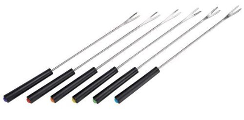 MQ-Power - Juego de 6 tenedores para fondue (acero inoxidable, mango de plástico)